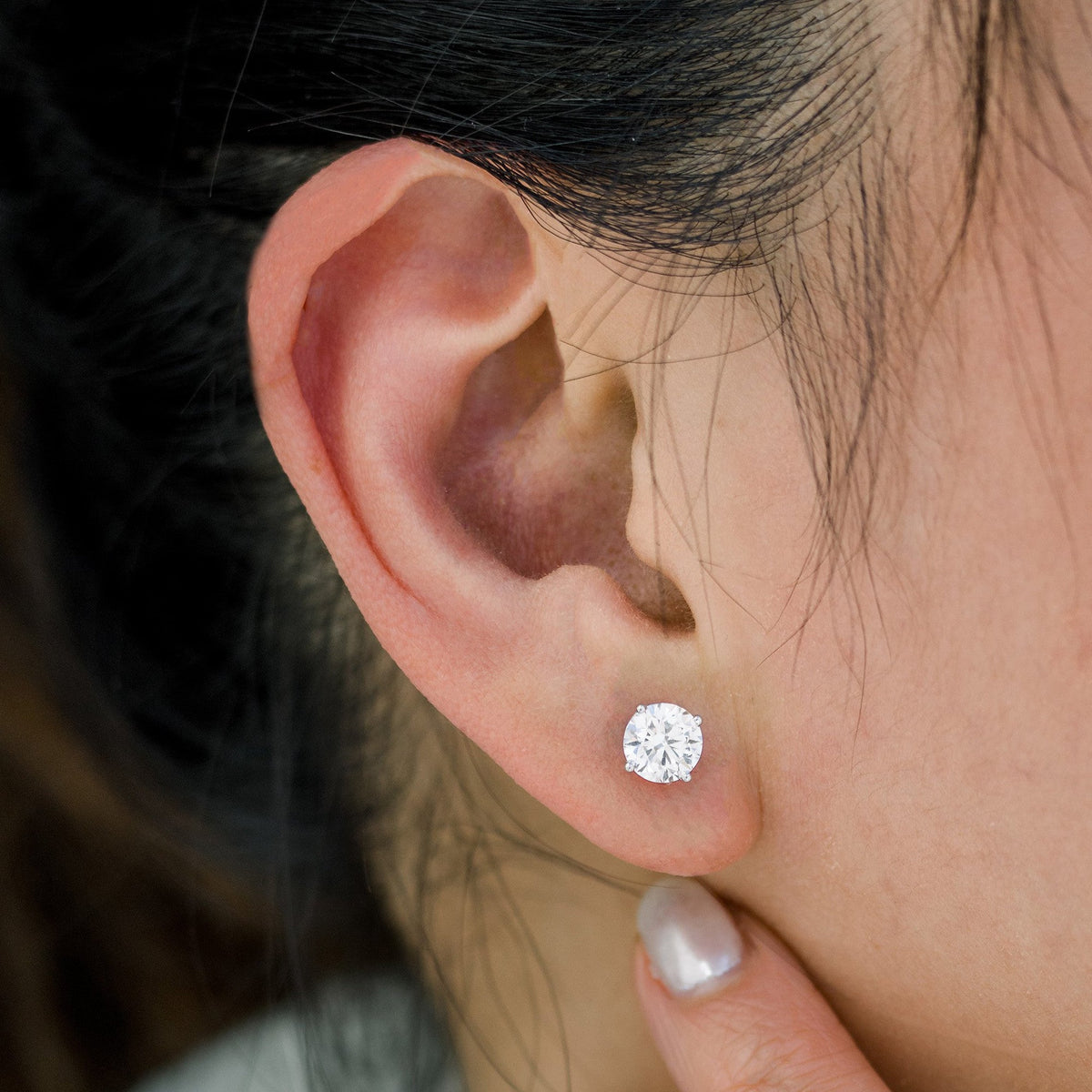 2.50 CTW Created Moissanite Stud Earrings in 14K White Gold - F-G Color, VS Clarity, Handcrafted USA