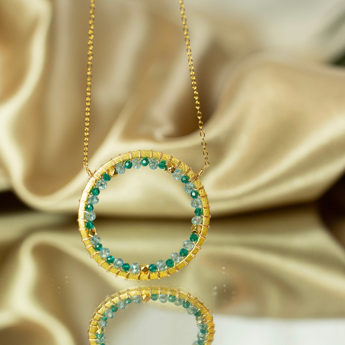 Blue Gemstone Halo Necklace
