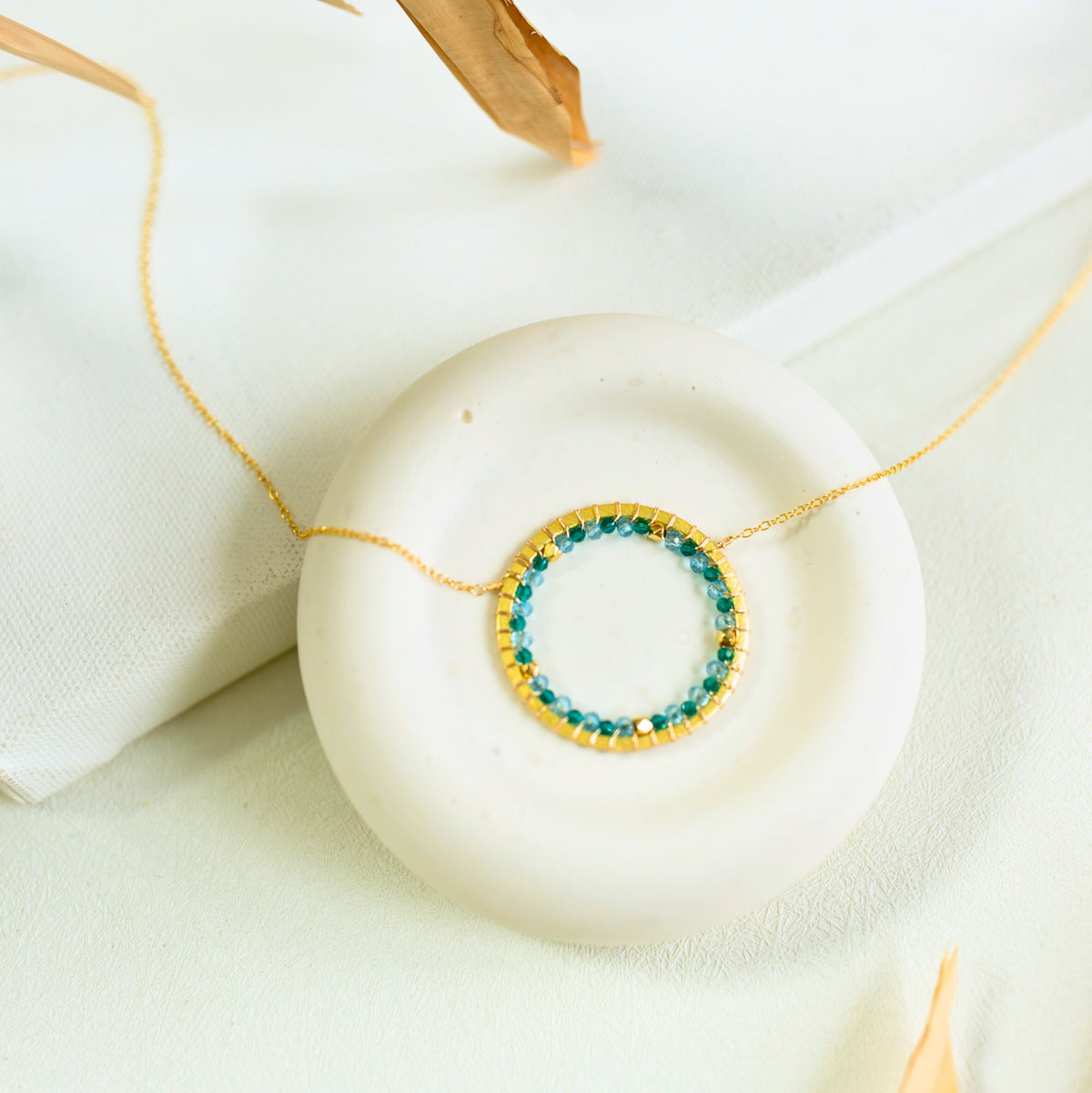 Blue Gemstone Halo Necklace