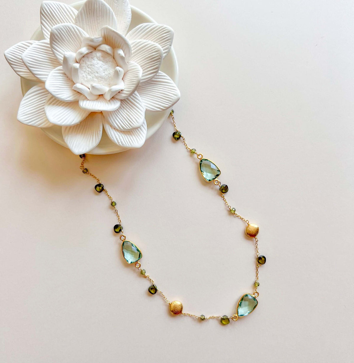 Green Amethyst Gold Bezel Chain