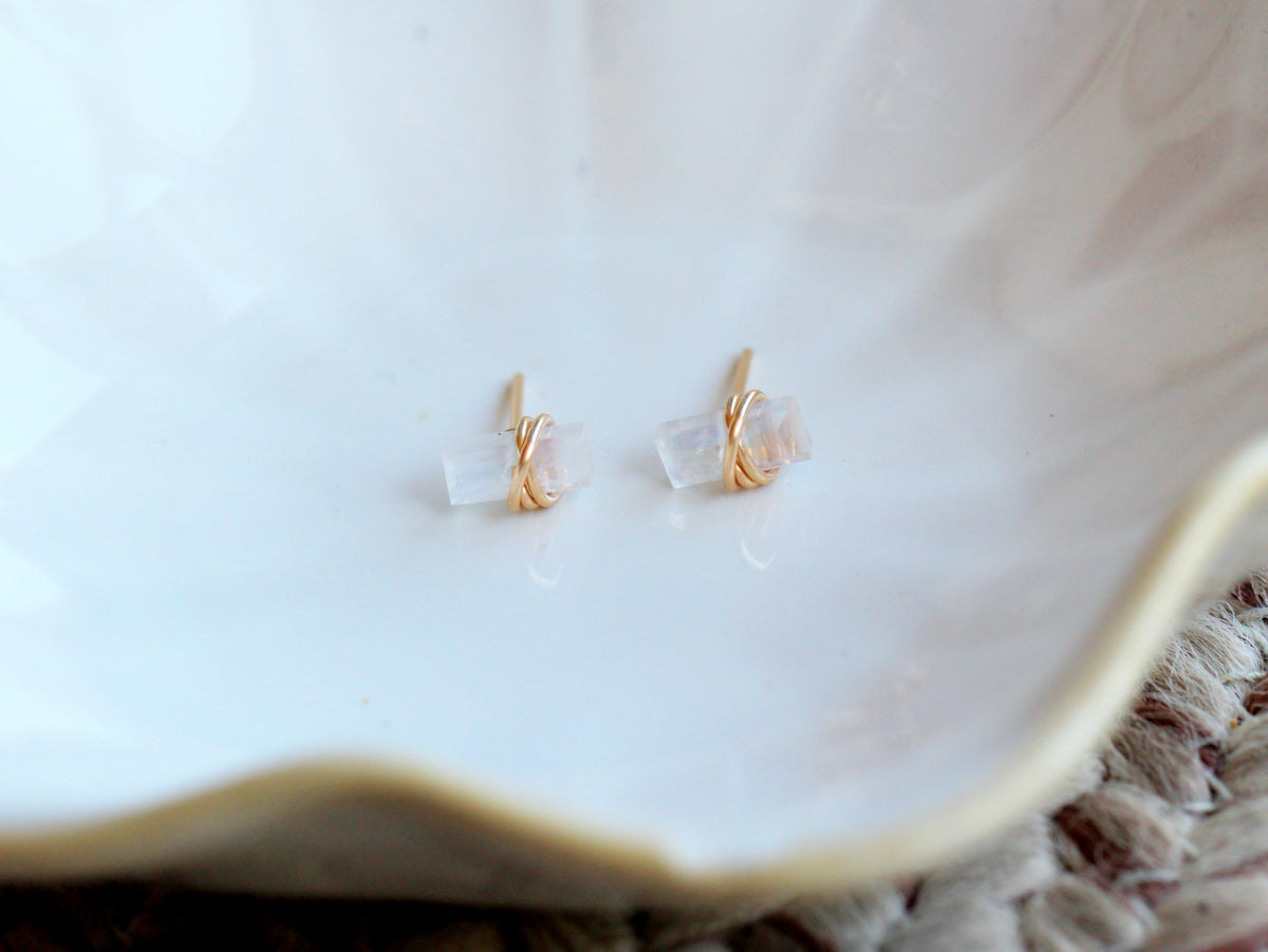 Baguette Studs - Moonstone
