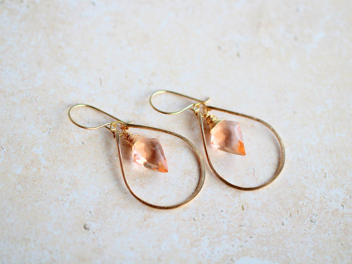 Arrow Hoop Earrings - Rosé Quartz