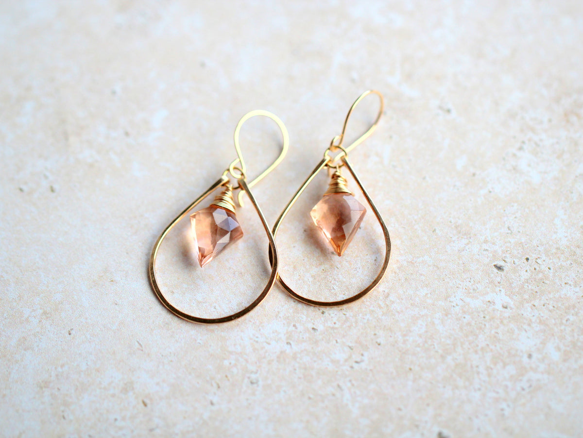 Arrow Hoop Earrings - Rosé Quartz