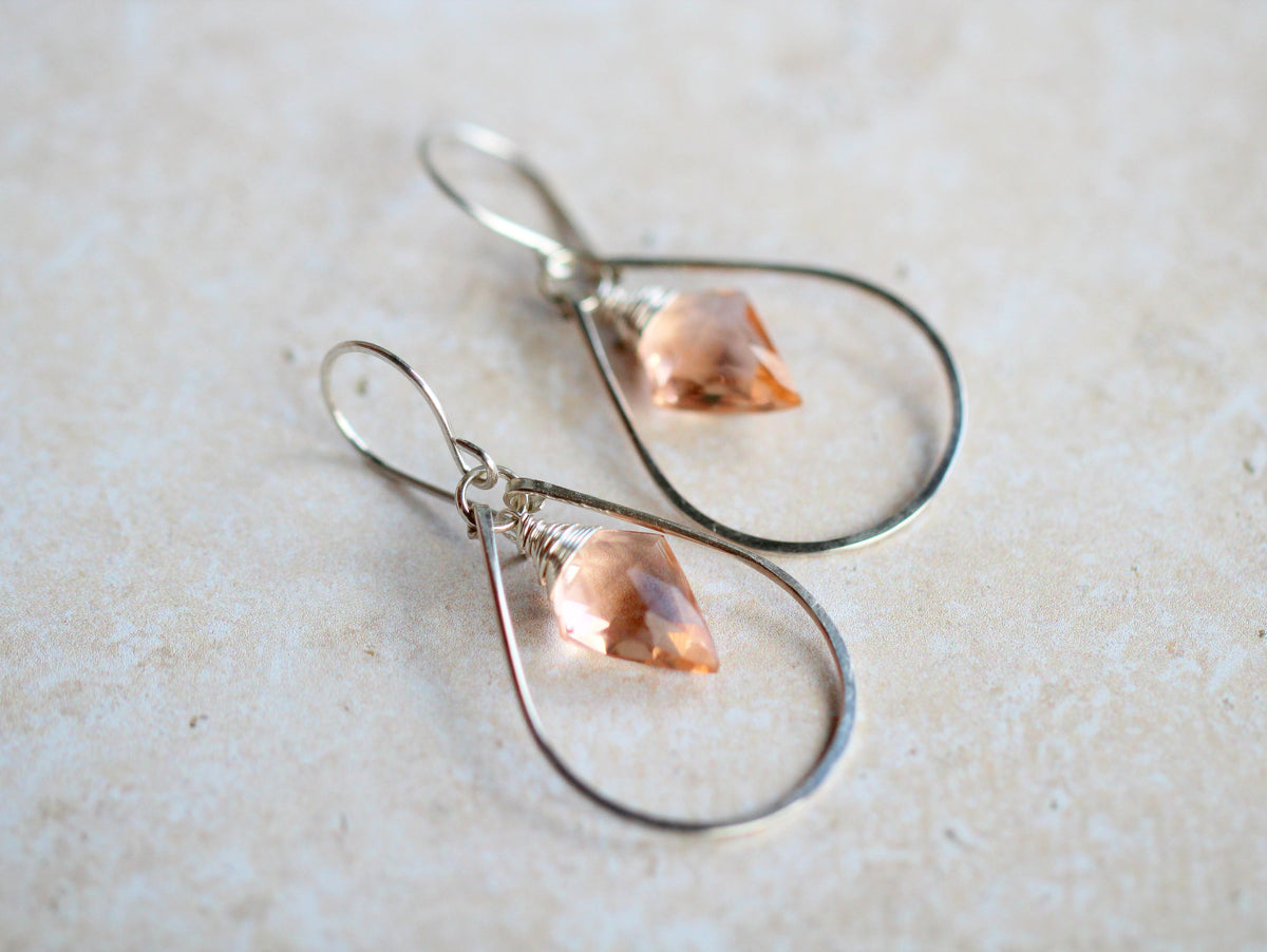 Arrow Hoop Earrings - Rosé Quartz