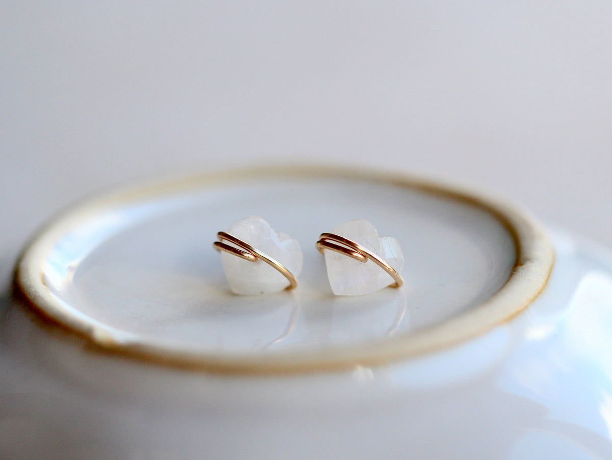 Heart Studs - Moonstone
