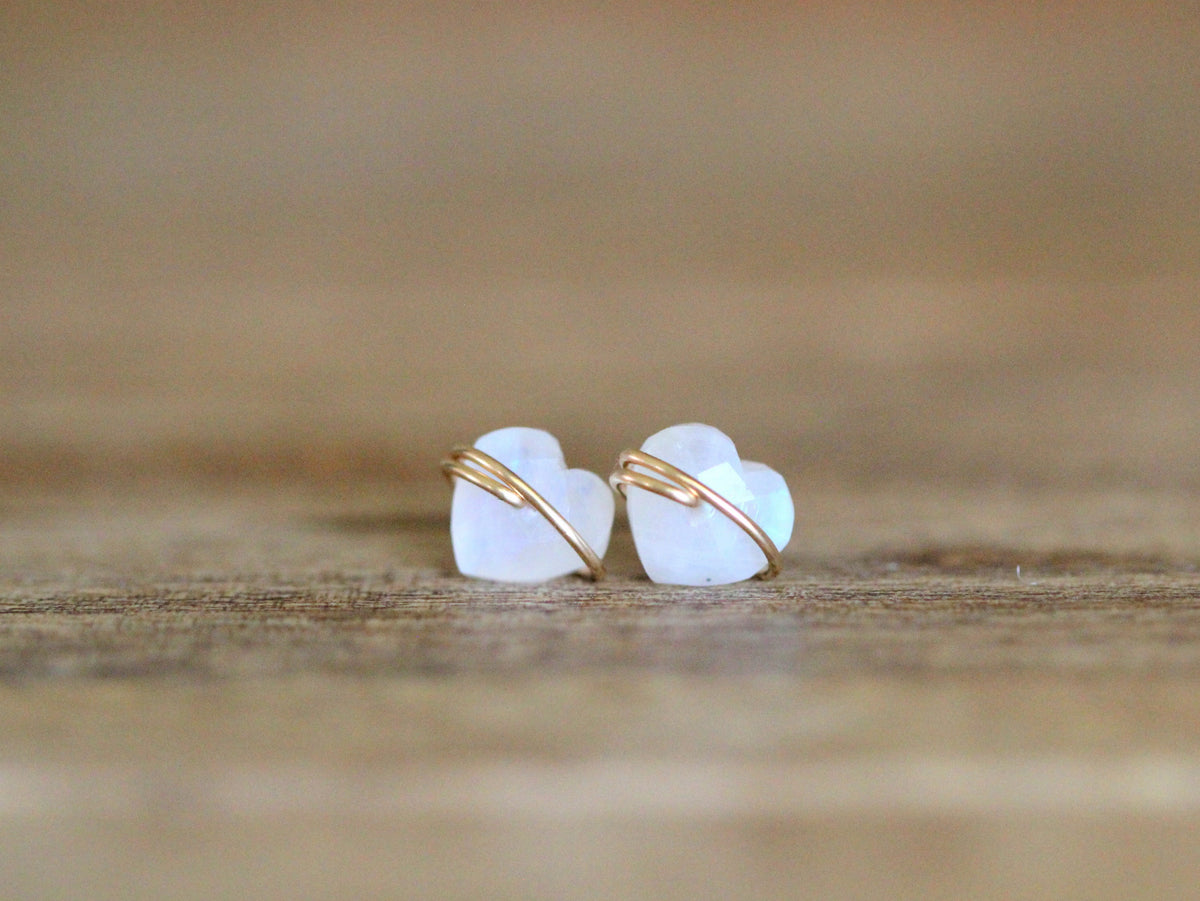 Heart Studs - Moonstone