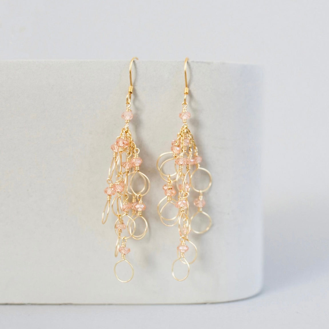 Champagne Quartz Gold Chain Loop Earrings