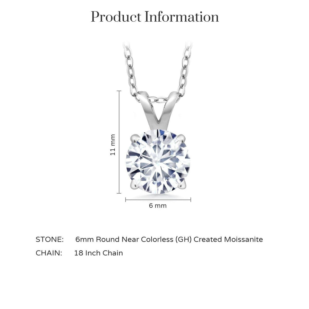Certified round moissanite solitaire pendant in yellow gold against white background