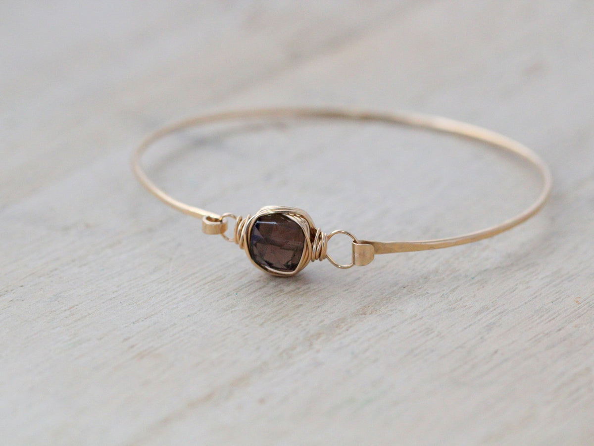 Smoky Quartz Bezel Wrapped Bangle