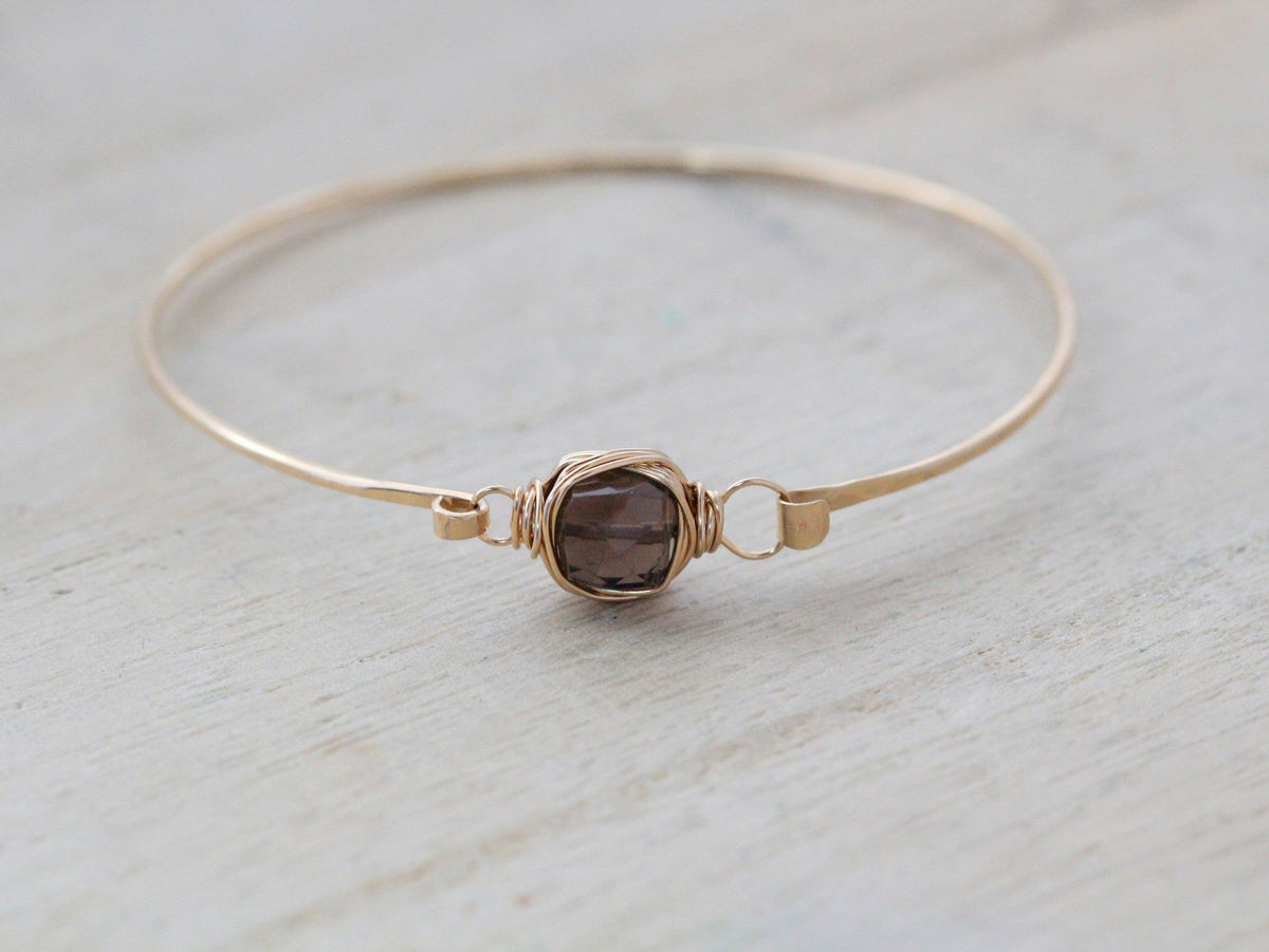 Smoky Quartz Bezel Wrapped Bangle