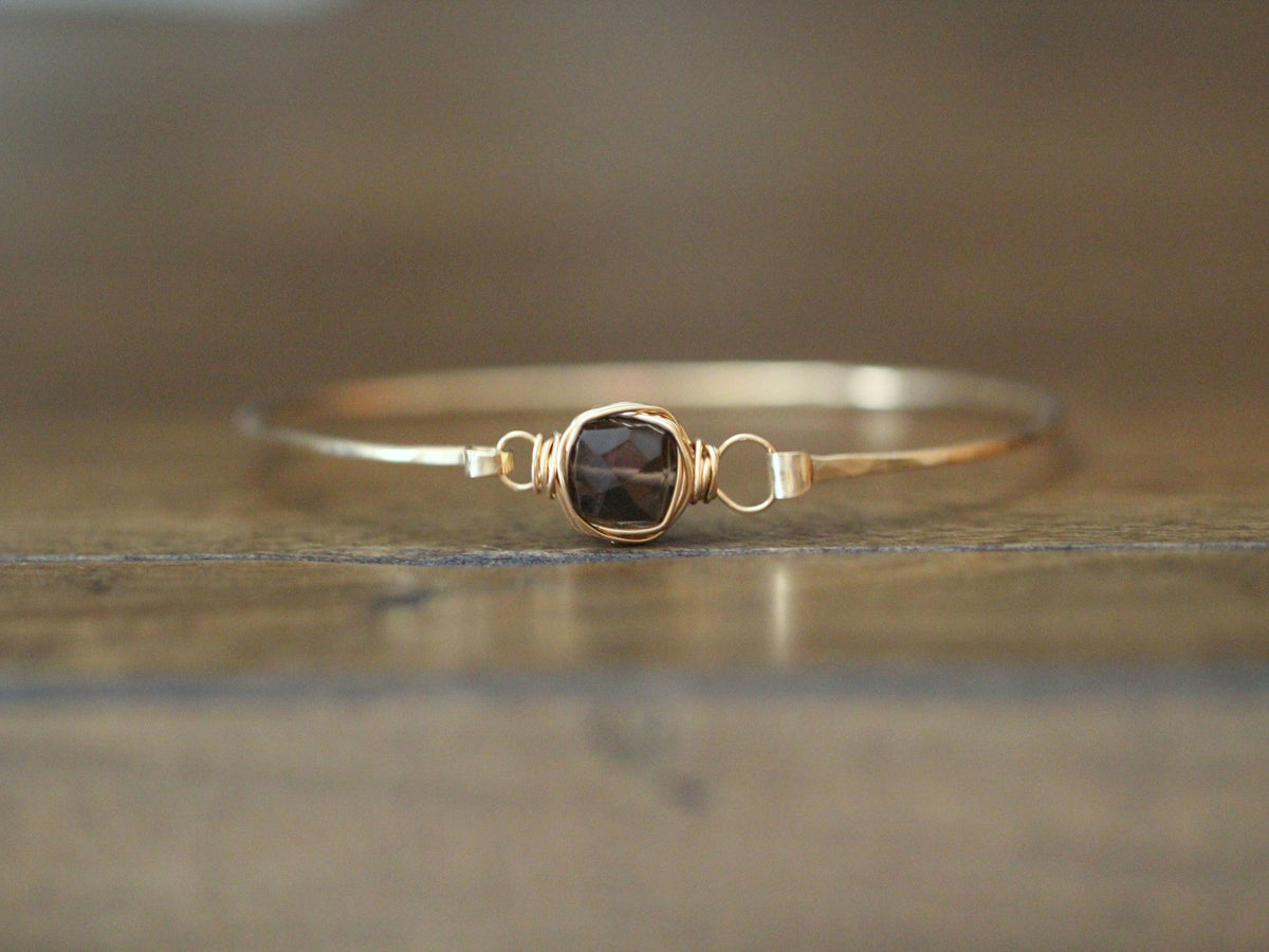 Smoky Quartz Bezel Wrapped Bangle
