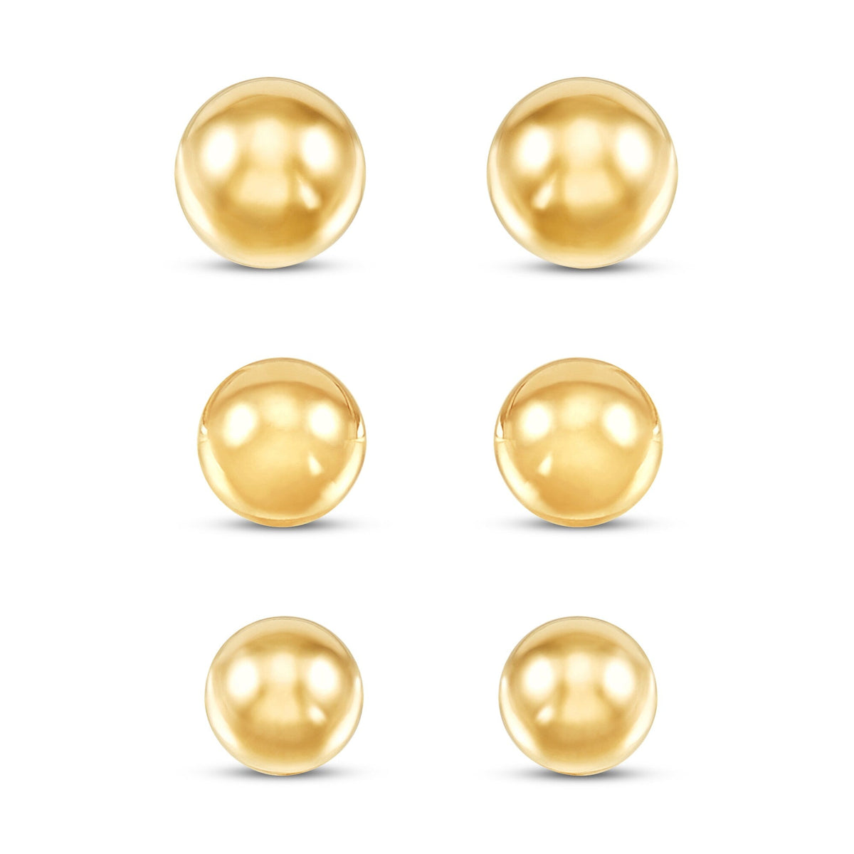 Pair of 14K yellow gold ball stud earrings with secure friction back closures