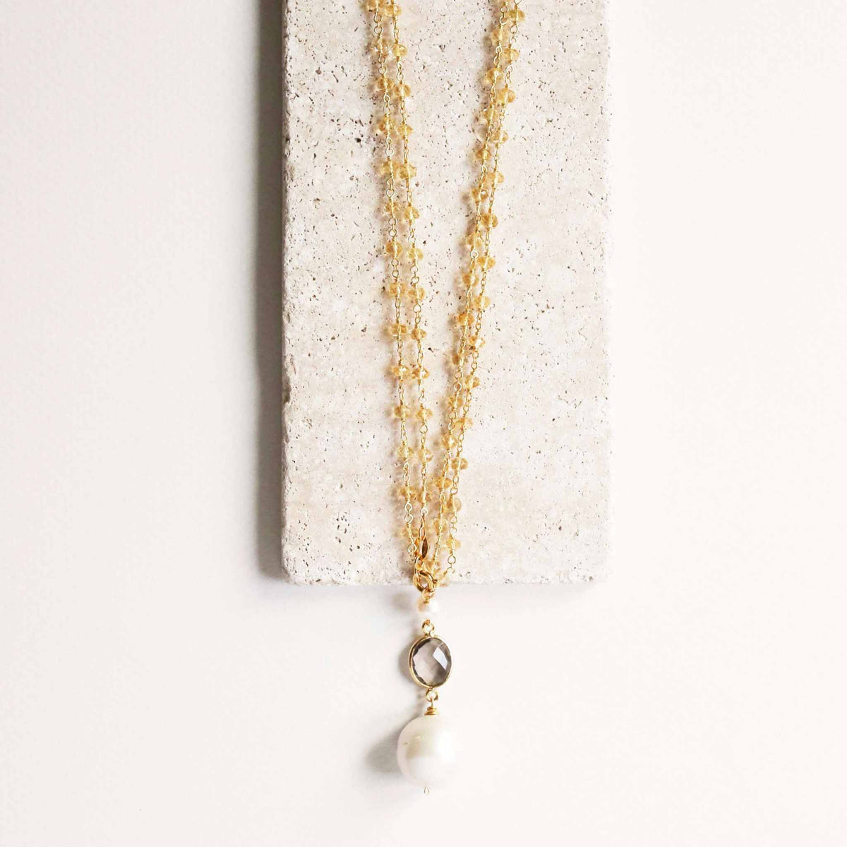 Aqua Chalcedony Pearl necklace with baroque pearl and 14k gold plated sterling silver convertible chain