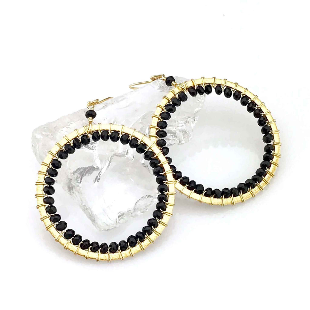 Blue Chalcedony Halo Earrings 14k gold plated sterling silver lightweight hoops
