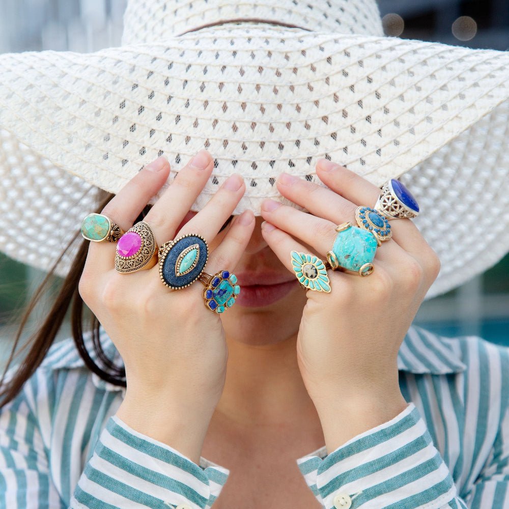 Blue Turquoise Rhombus Statement Ring