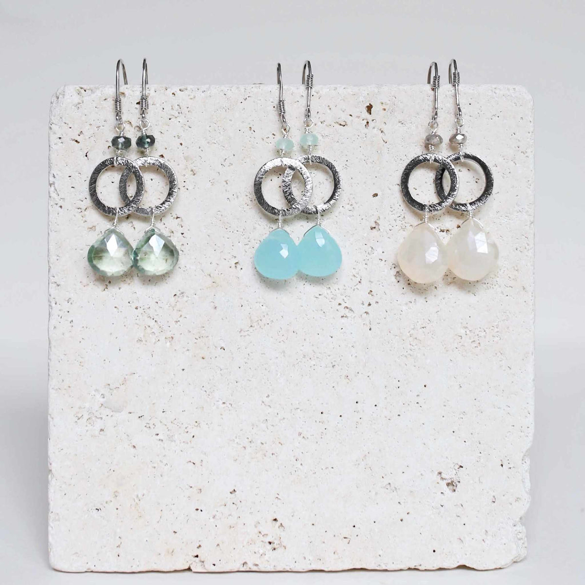 Green Amethyst earrings with rhodium plated sterling silver and French hooks, 1.5 inches long