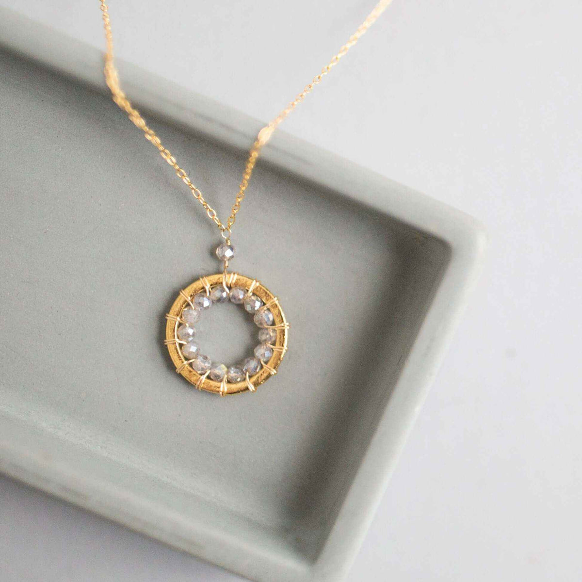 Halo Mini Gold Pendants on 14k gold plated adjustable chain with sparkling gems