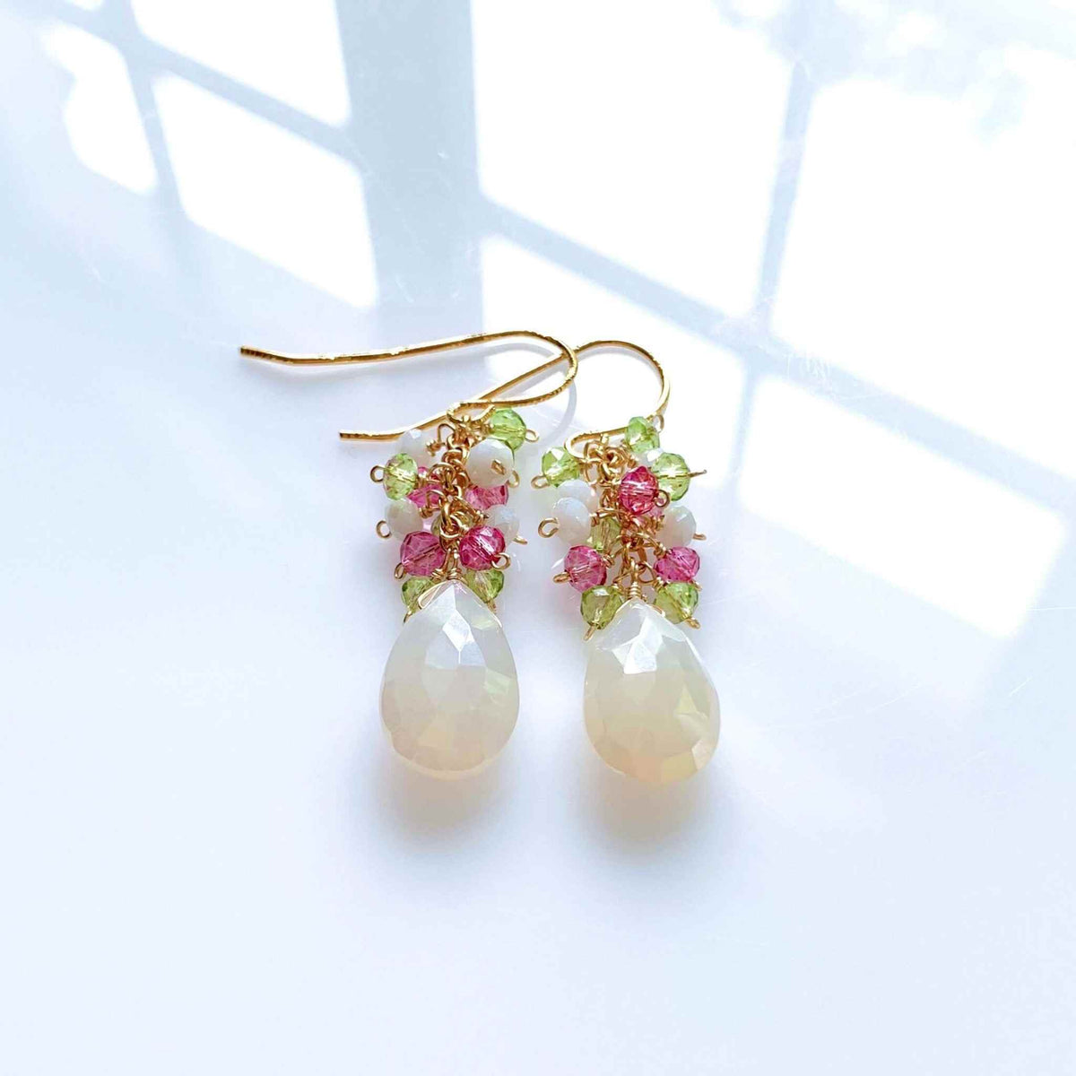 White Chalcedony Pastel Gemstone EarringsShimmering white stones topped with a peridot, pink tourmaline and pearl cluster of gems.
- 1.25" long- French hooks- 14k gold plated .925 fine Italian sterling silvEarringsPARKEN JEWELRYVettedArcWhite Chalcedony Pastel Gemstone Earrings