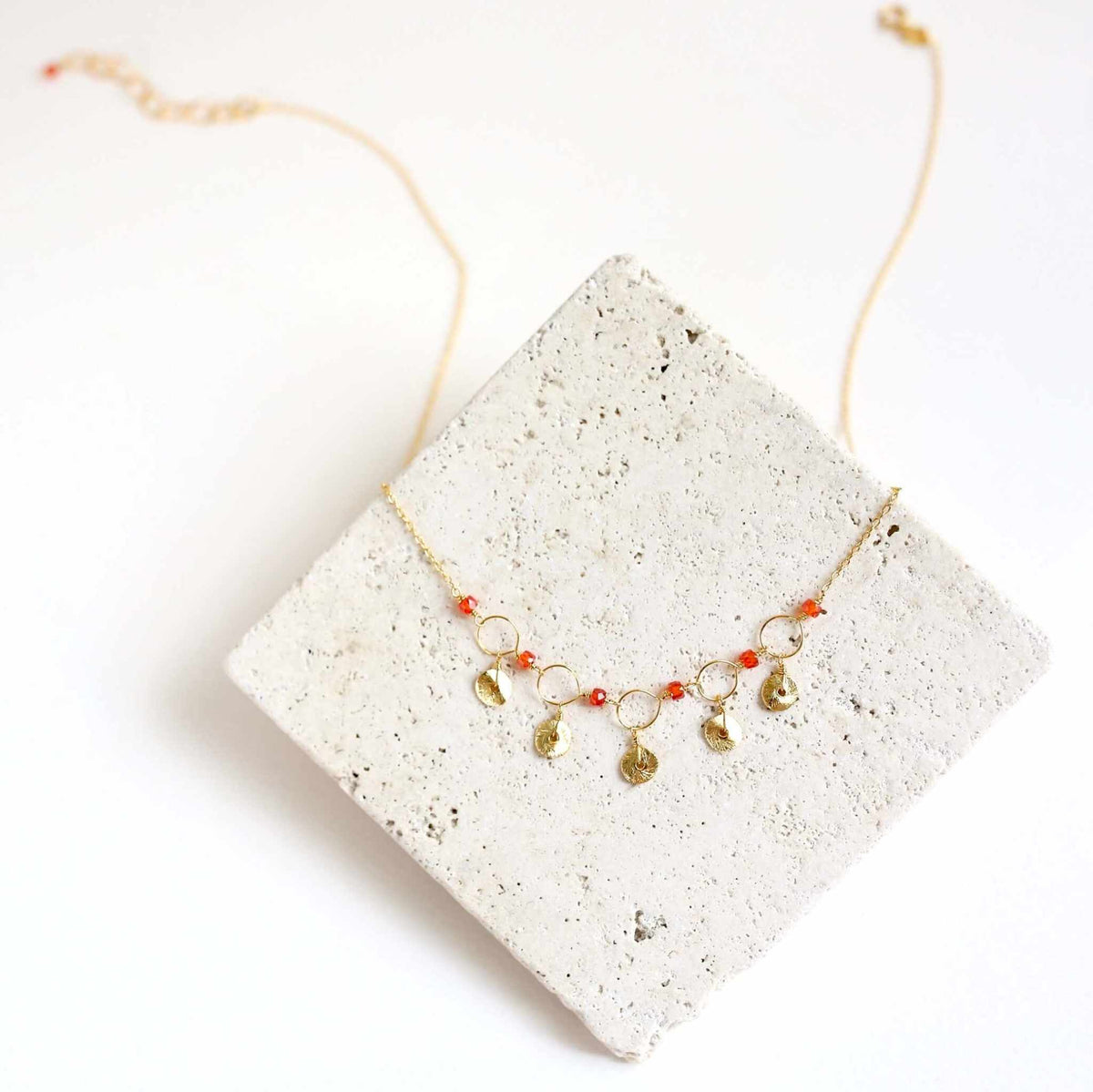 Orange Chalcedony Mini Chain Loop NecklaceDelicate, handmade gemstone chain.
- Orange Chalcedony gemstones- 16 - 18" long with 2" extender- Spring ring clasp- 14k gold plated fine Italian sterling silver- GiNecklacesPARKEN JEWELRYVettedArcOrange Chalcedony Mini Chain Loop Necklace