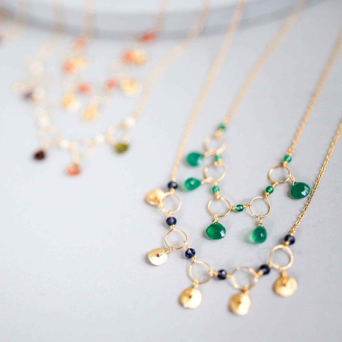 Orange Chalcedony Mini Chain Loop NecklaceDelicate, handmade gemstone chain.
- Orange Chalcedony gemstones- 16 - 18" long with 2" extender- Spring ring clasp- 14k gold plated fine Italian sterling silver- GiNecklacesPARKEN JEWELRYVettedArcOrange Chalcedony Mini Chain Loop Necklace
