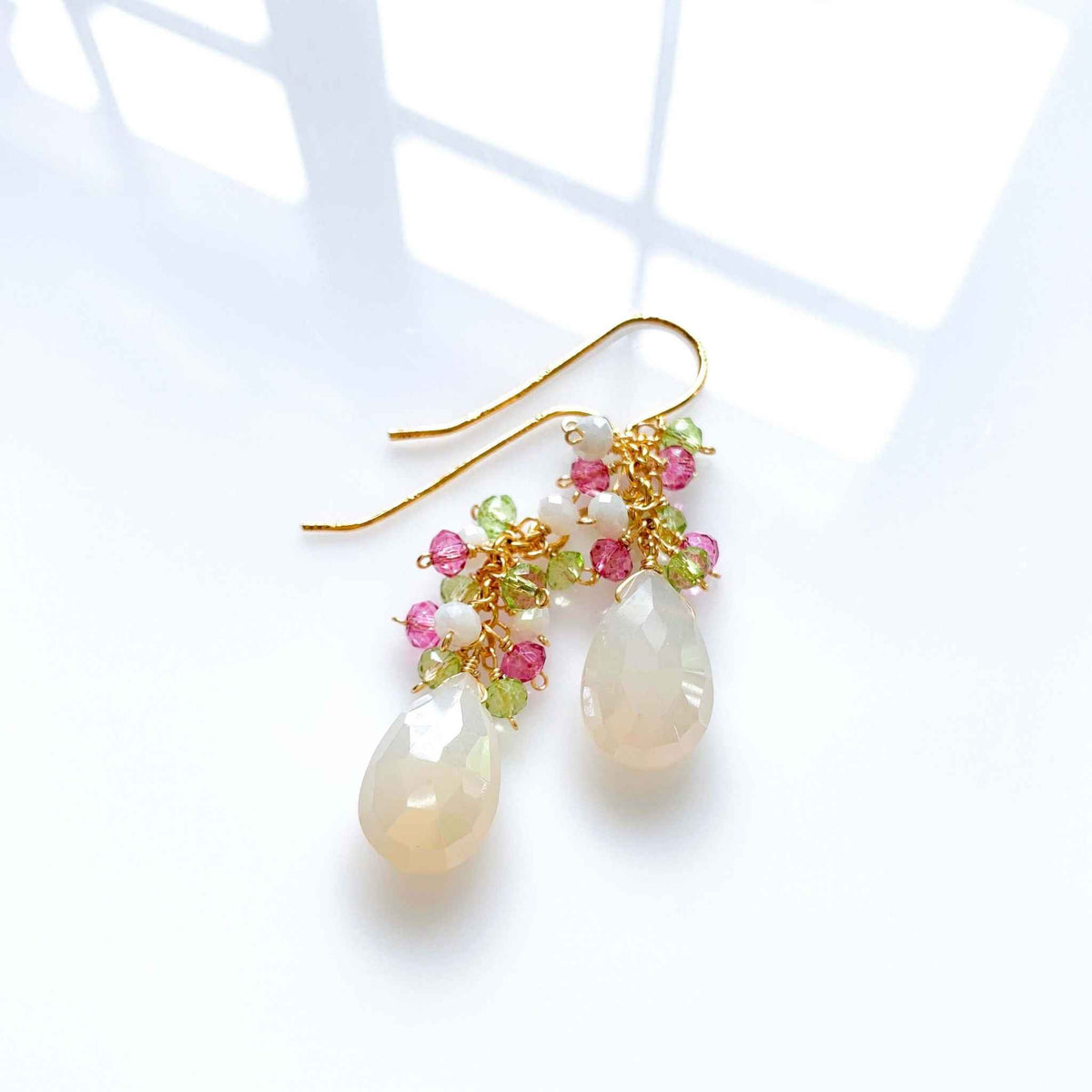 White Chalcedony Pastel Gemstone EarringsShimmering white stones topped with a peridot, pink tourmaline and pearl cluster of gems.
- 1.25" long- French hooks- 14k gold plated .925 fine Italian sterling silvEarringsPARKEN JEWELRYVettedArcWhite Chalcedony Pastel Gemstone Earrings