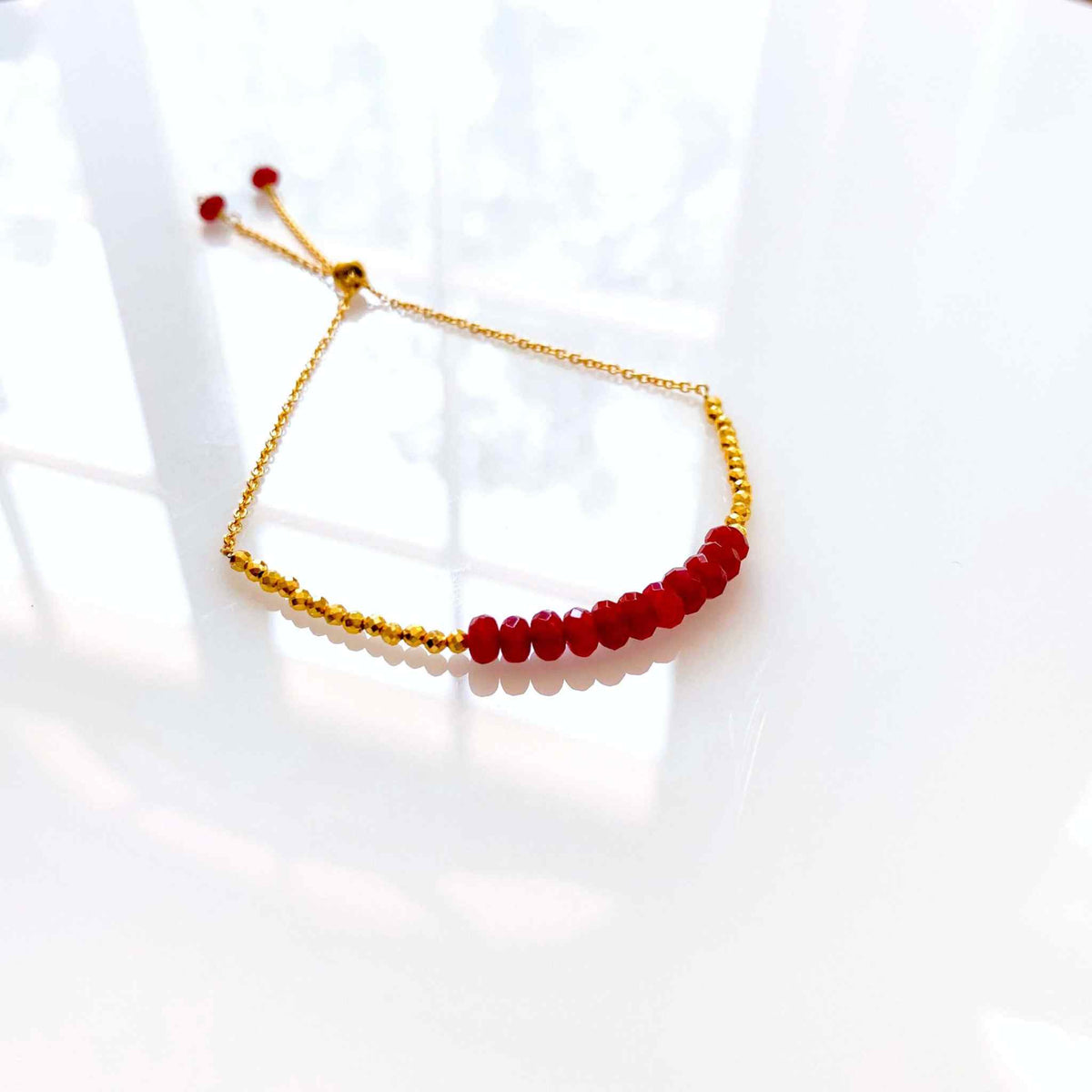 Red Jade Adjustable Stacking BraceletOur super simple bracelets are the ultimate arm candy and completely adjustable to fit anyone. Gorgeous alone or stacked. We&