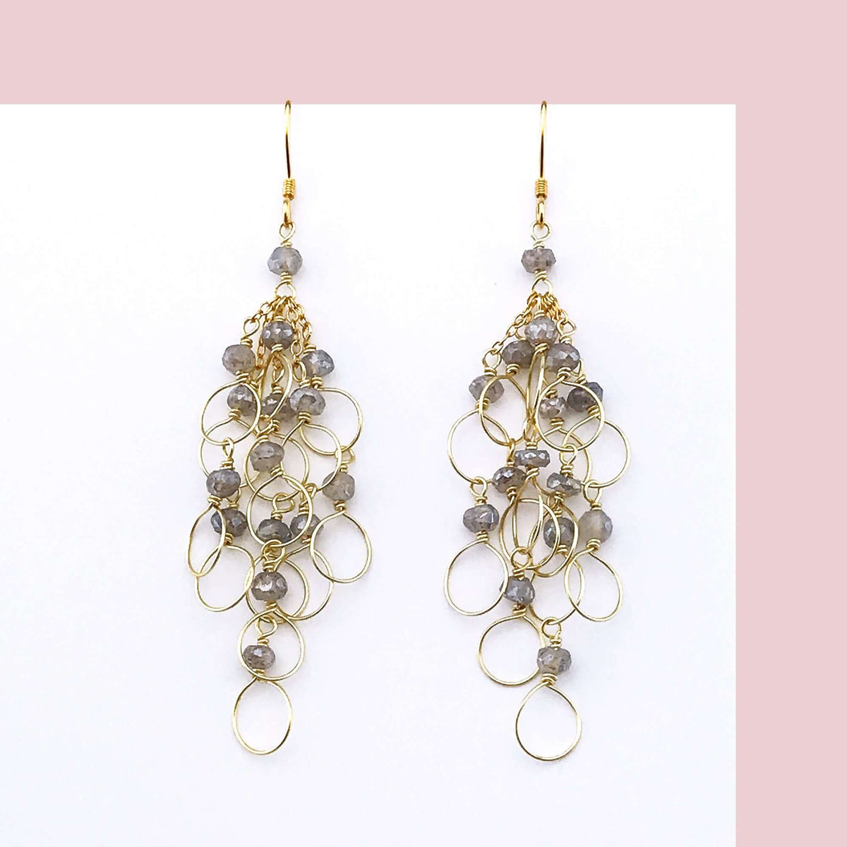 Labradorite chain loop earrings with rhodium plated sterling silver and French hooks