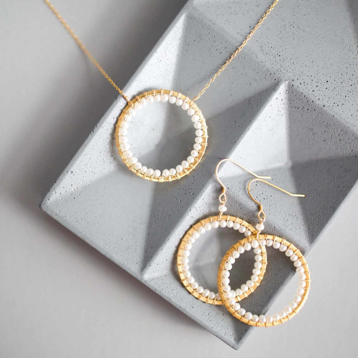 Pearl Halo Earrings 14k gold plated silver lightweight hoop with lustrous pearls