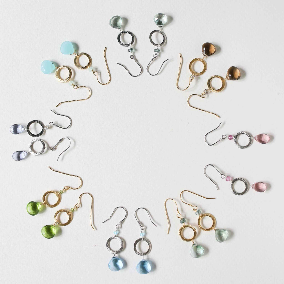Tanzanite quartz gold drop earrings with 14k gold plated sterling silver and French hooks