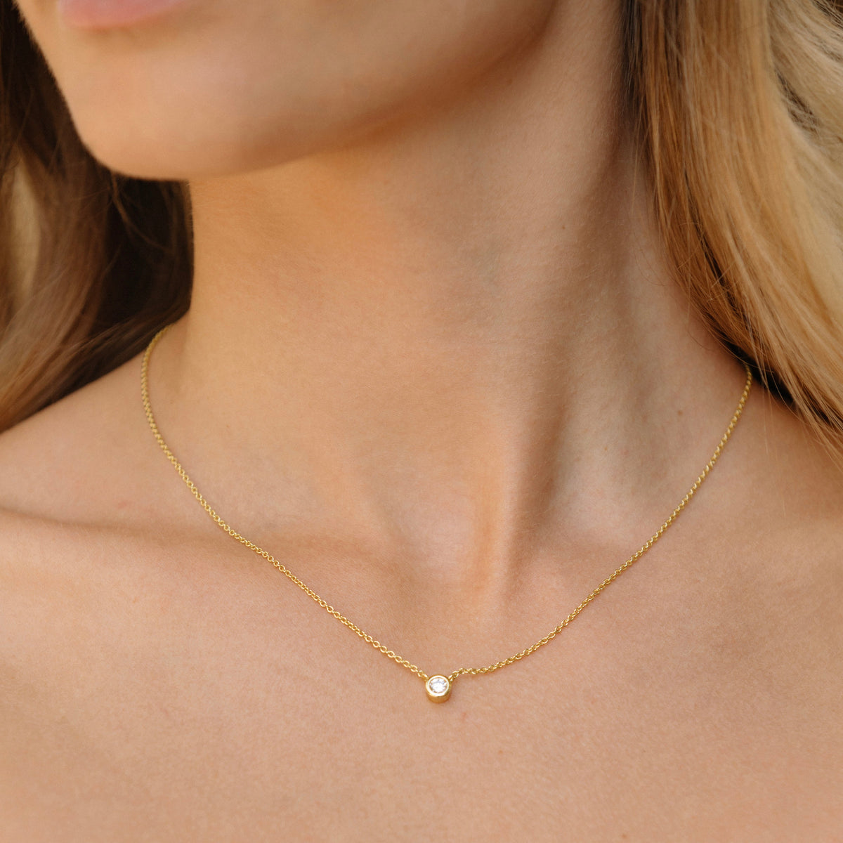 Gold Filled Diamond Bezel Necklace