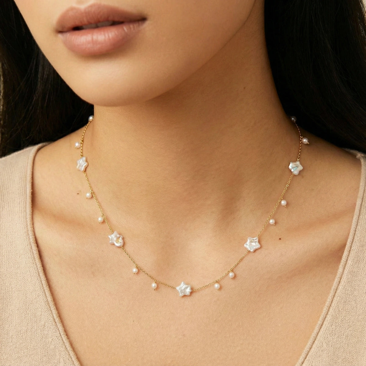Celestial Pearl Stars Necklace - VettedArc