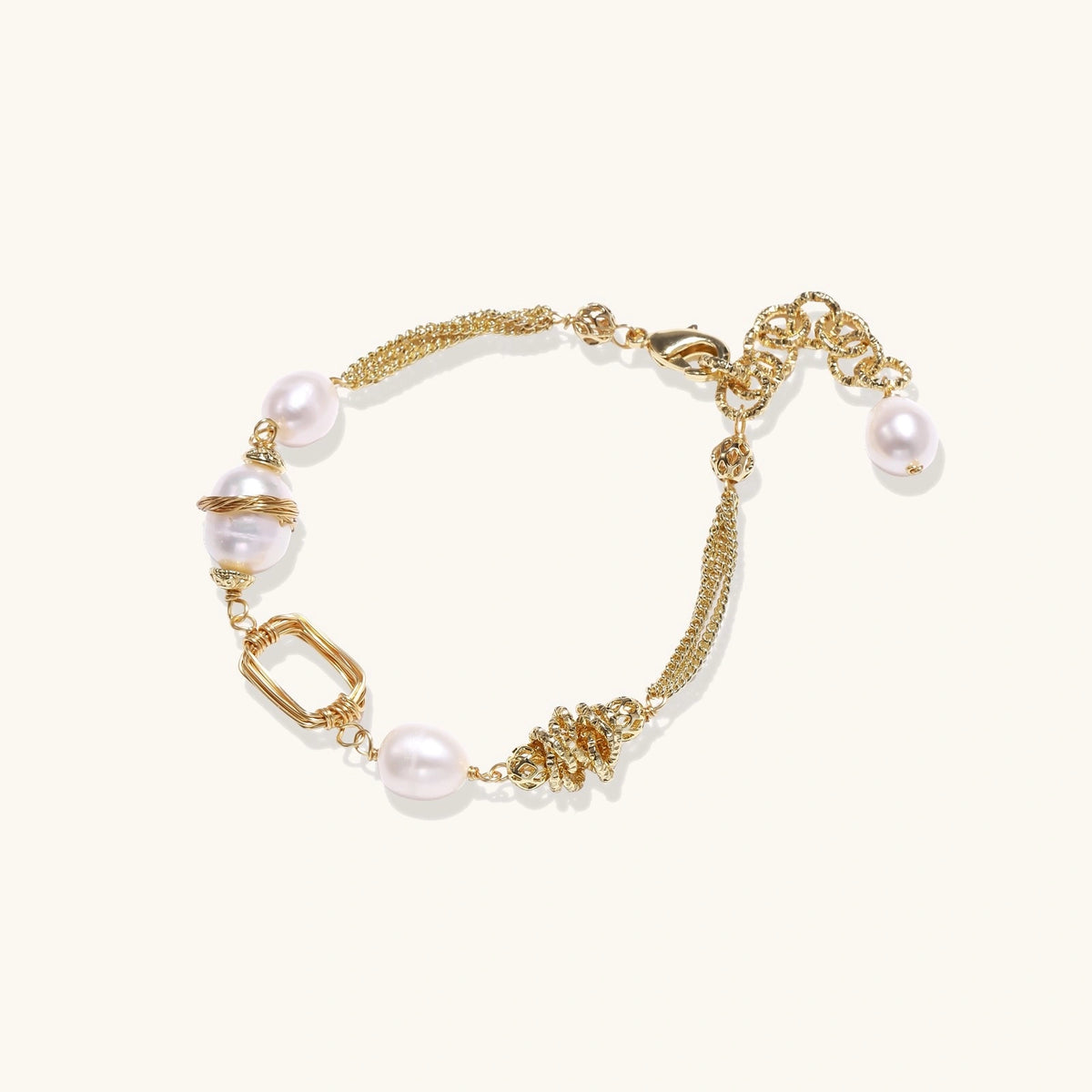 Golden Pearl Chain Bracelet, front view