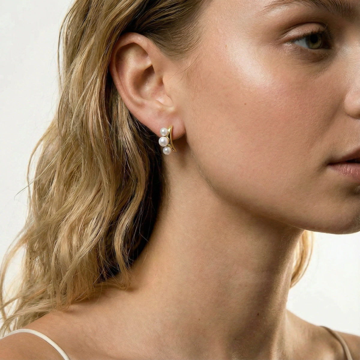Pearl Trio Curve Studs by VettedArc