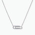 White gold plated necklace with dual-frame geometric pendant featuring crystal pavé border on pale background.
