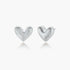 Pair of brushed platinum-plated 925 sterling silver puffy heart stud earrings on a cream background.