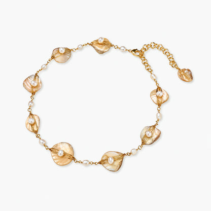 Golden Leaf Pearl Necklace - VettedArc