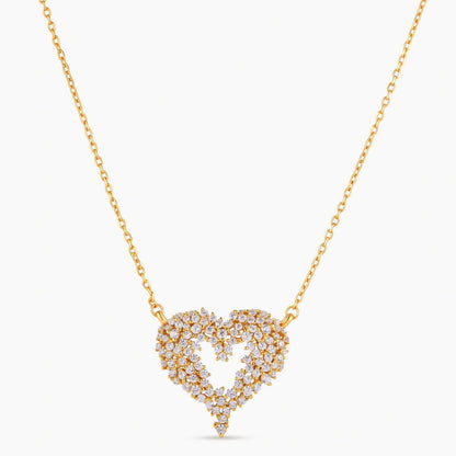 18K gold-plated 925 silver open heart pendant necklace with scattered cubic zirconia stones on a fine cable chain.