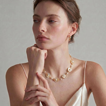 Golden Leaf Pearl Necklace - VettedArc