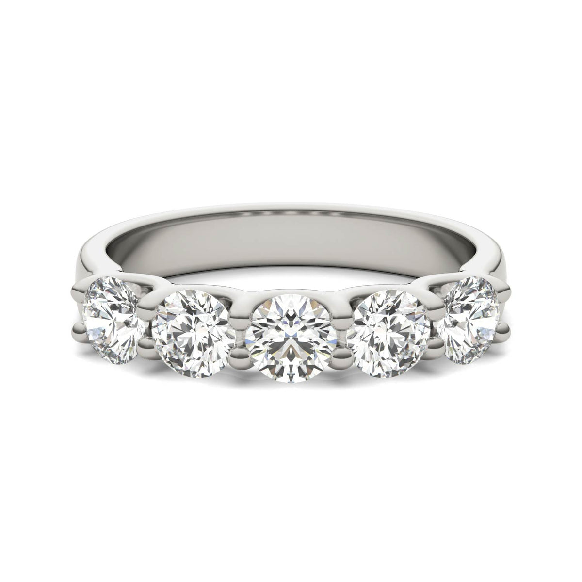 AGI Certified 1 1/4 CTW Round Lab Grown Diamond (G/VS) Five Stone Anniversary Band in 14K White Gold
