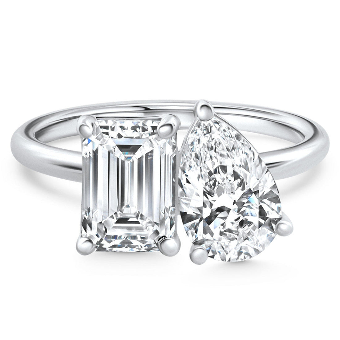 AGI Certified 3.50 CTW Toi Et Moi Lab Grown Diamond Ring in Pear &amp; Emerald Cut 14K White Gold
