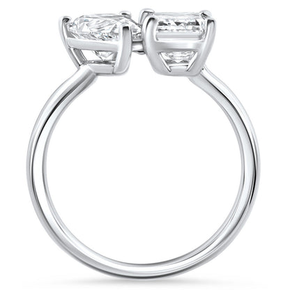 AGI Certified 3.50 CTW Toi Et Moi Lab Grown Diamond Ring in Pear &amp; Emerald Cut 14K White Gold