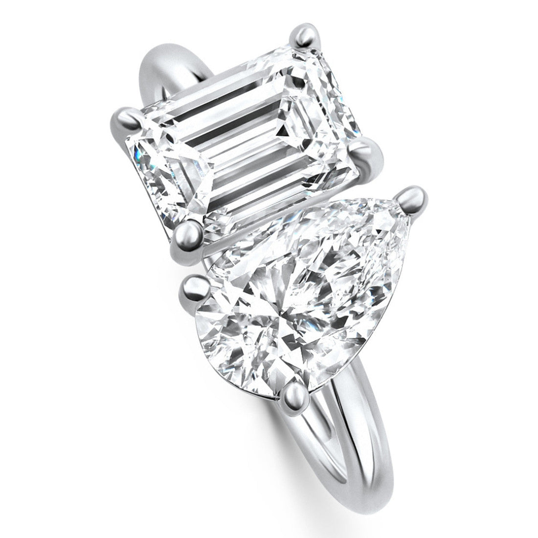 AGI Certified 3.50 CTW Toi Et Moi Lab Grown Diamond Ring in Pear &amp; Emerald Cut 14K White Gold