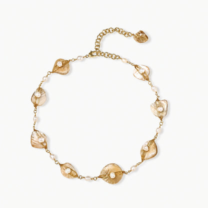 Golden Leaf Pearl Necklace - VettedArc