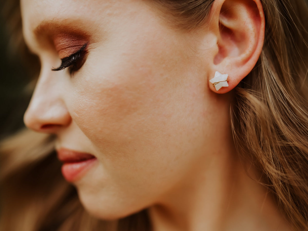 Moonbeam &amp; Stardust Studs - Moonstone