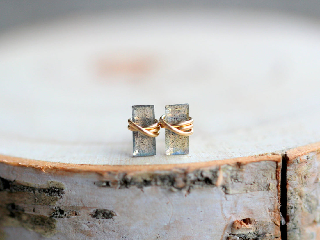 Baguette Studs - Labradorite