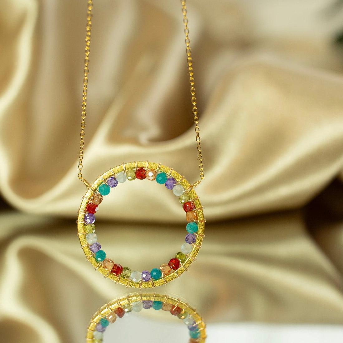 Rainbow Gemstone Halo Necklace