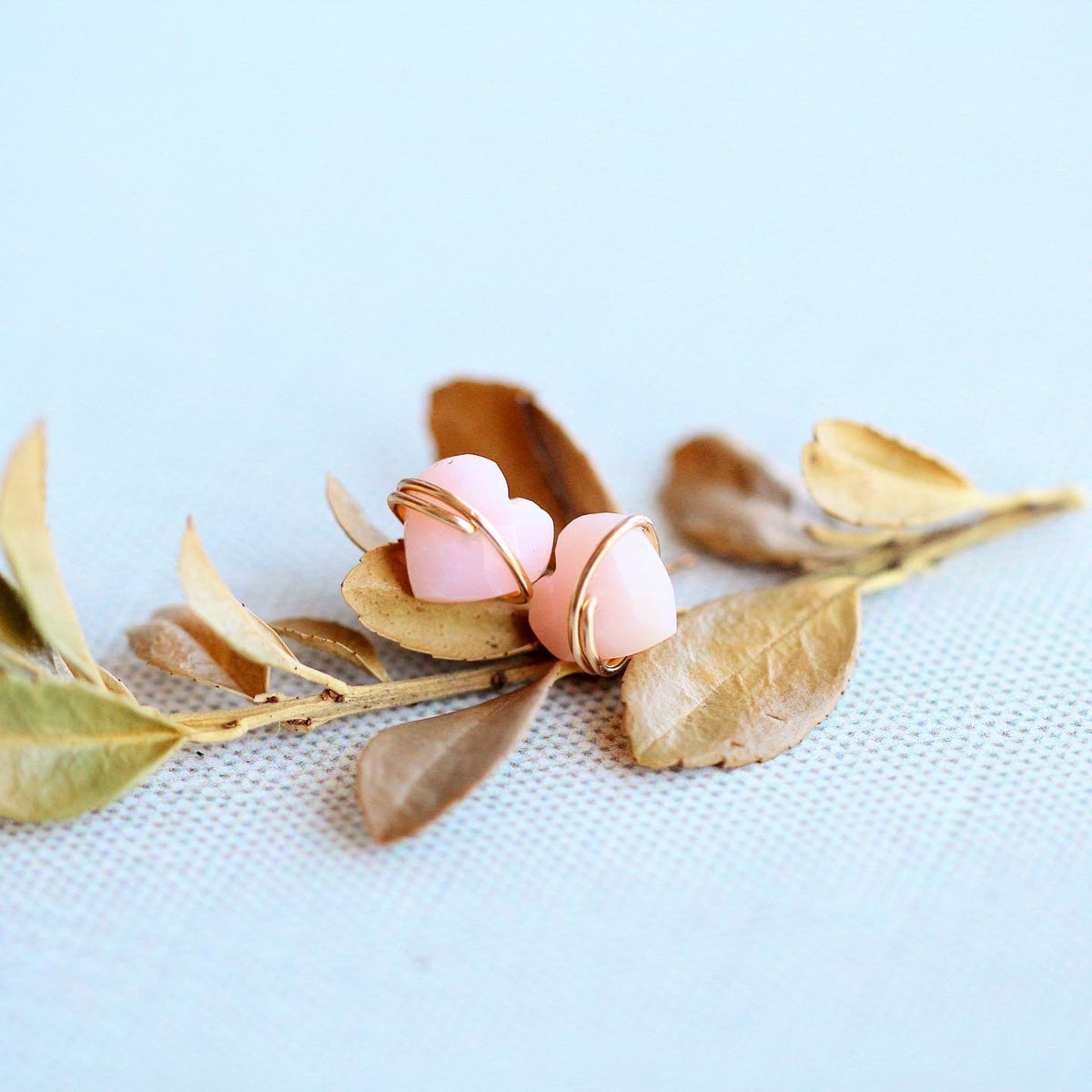 Heart Studs - Pink Opal