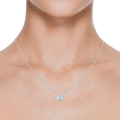 AGI Certified Lab-Grown Emerald-Cut &amp; Pear Diamond Two-Stone Pendant in 14K White Gold – Choice of 1ctw or 2ctw