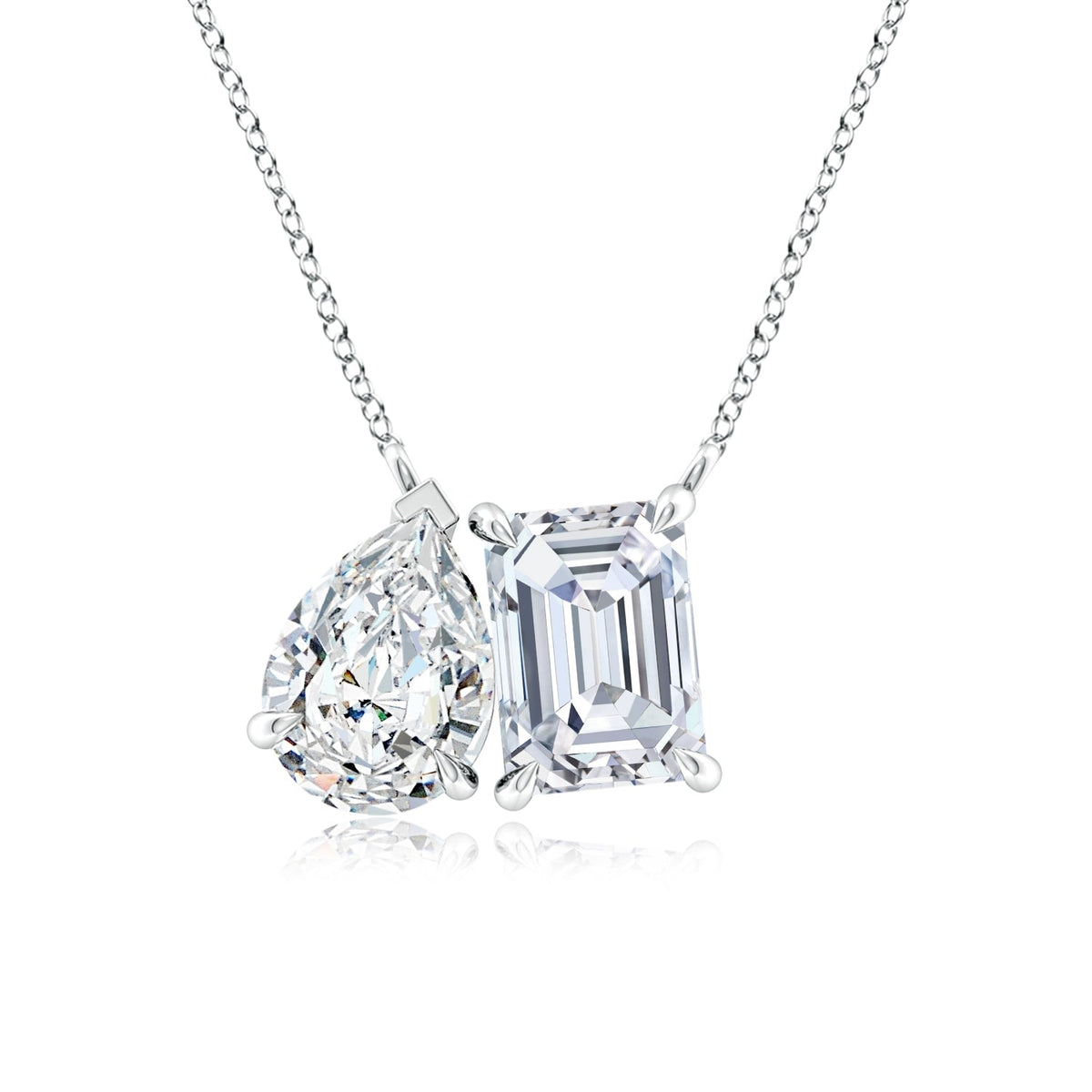 AGI Certified Lab-Grown Emerald-Cut &amp; Pear Diamond Two-Stone Pendant in 14K White Gold – Choice of 1ctw or 2ctw