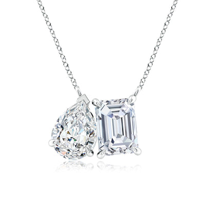 AGI Certified Lab-Grown Emerald-Cut &amp; Pear Diamond Two-Stone Pendant in 14K White Gold – Choice of 1ctw or 2ctw